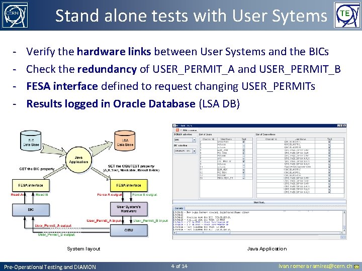 Stand alone tests with User Sytems - Verify the hardware links between User Systems Stand alone tests with User Sytems - Verify the hardware links between User Systems