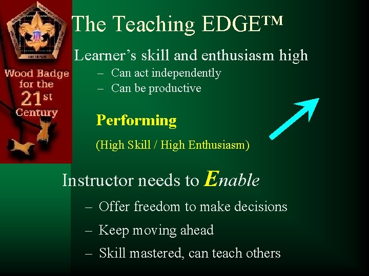 The Teaching EDGE™ Learner’s skill and enthusiasm high – Can act independently – Can