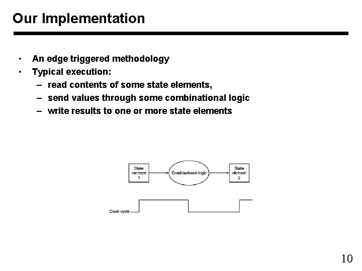 Our Implementation • • An edge triggered methodology Typical execution: – read contents of