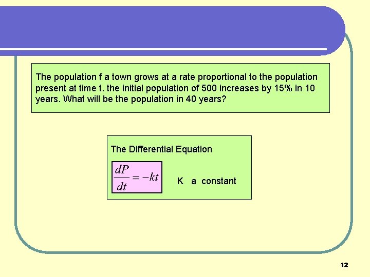 The population f a town grows at a rate proportional to the population present