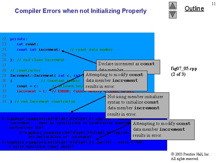 Compiler Errors when not Initializing Properly 22 23 24 private: int count; const increment;