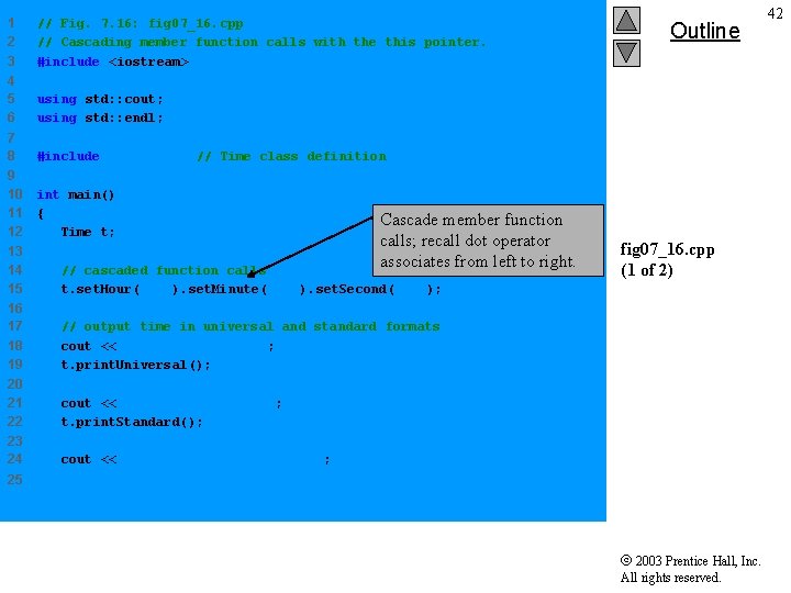 1 2 3 // Fig. 7. 16: fig 07_16. cpp // Cascading member function