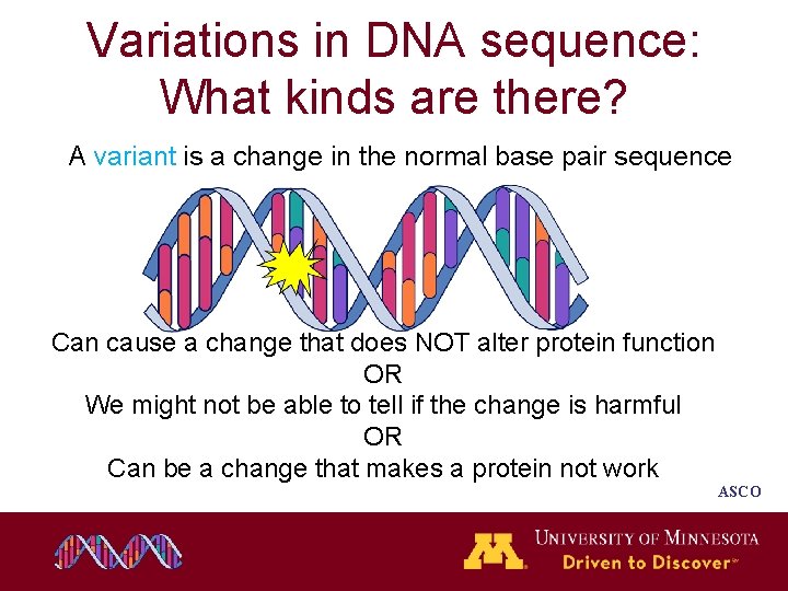 Variations in DNA sequence: What kinds are there? A variant is a change in Variations in DNA sequence: What kinds are there? A variant is a change in