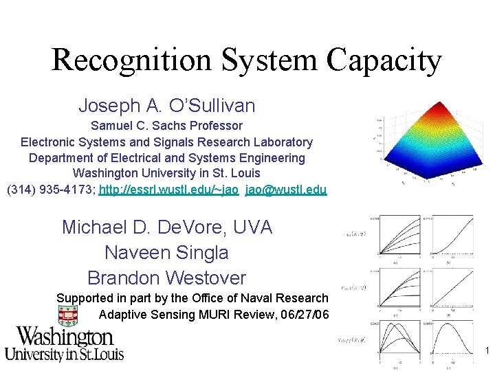 Recognition System Capacity Joseph A. O’Sullivan Samuel C. Sachs Professor Electronic Systems and Signals Recognition System Capacity Joseph A. O’Sullivan Samuel C. Sachs Professor Electronic Systems and Signals
