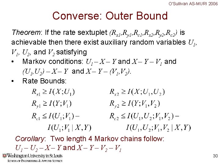 O’Sullivan AS-MURI 2006 Converse: Outer Bound Theorem: If the rate sextuplet (Rx 1, Ry O’Sullivan AS-MURI 2006 Converse: Outer Bound Theorem: If the rate sextuplet (Rx 1, Ry