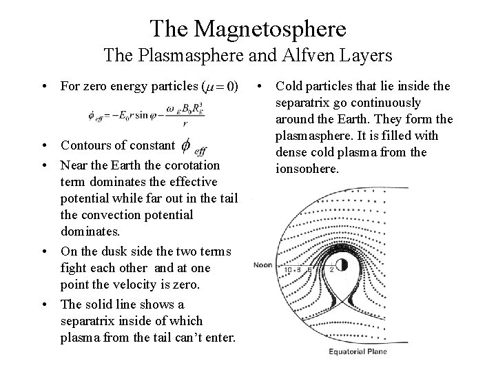 The Magnetosphere The Plasmasphere and Alfven Layers • For zero energy particles ( )