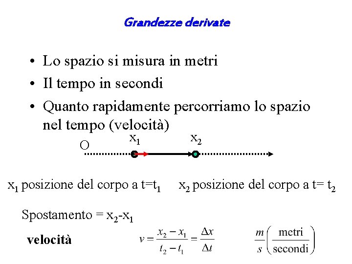 Grandezze derivate • Lo spazio si misura in metri • Il tempo in secondi