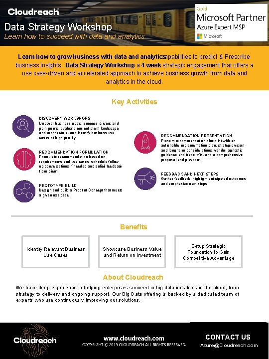 Data Strategy Workshop Learn how to succeed with data and analytics Learn how to