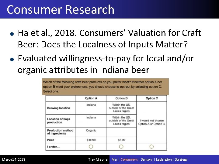 Consumer Research Ha et al. , 2018. Consumers’ Valuation for Craft Beer: Does the