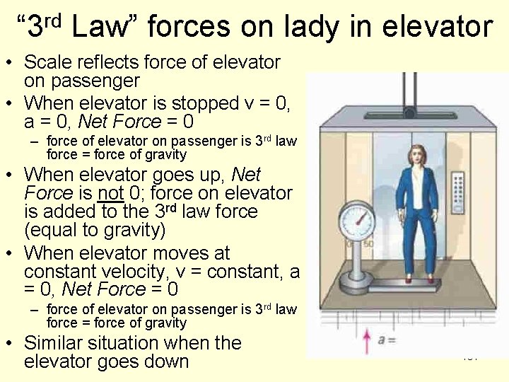 rd “ 3 Law” forces on lady in elevator • Scale reflects force of