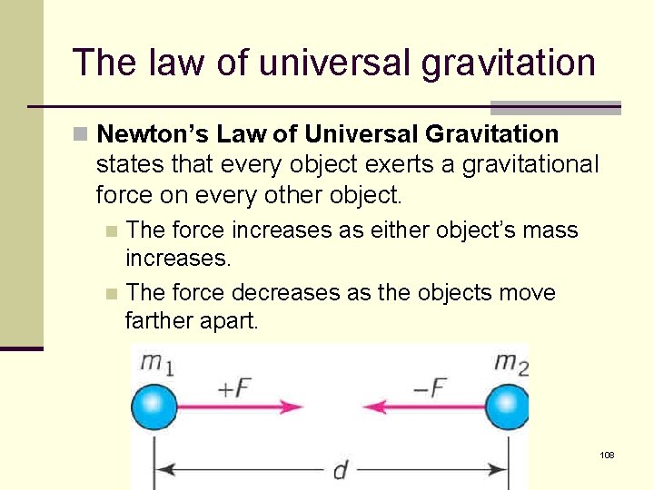 The law of universal gravitation n Newton’s Law of Universal Gravitation states that every