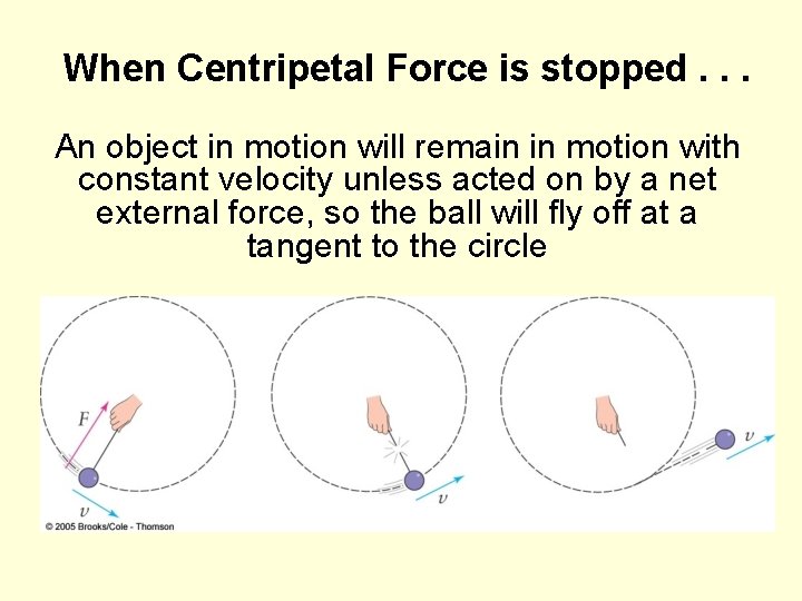 When Centripetal Force is stopped. . . An object in motion will remain in