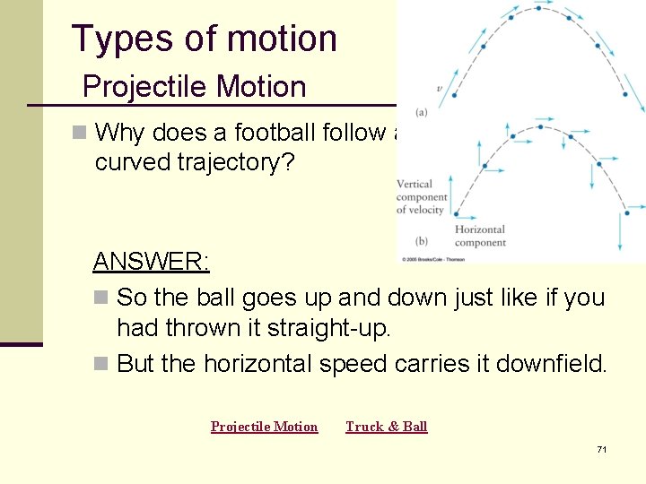 Types of motion Projectile Motion n Why does a football follow a curved trajectory?