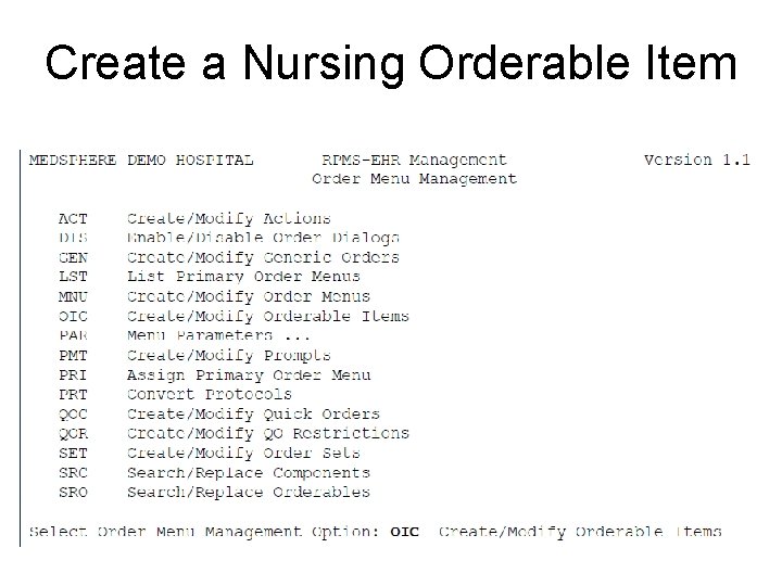 Create a Nursing Orderable Item 