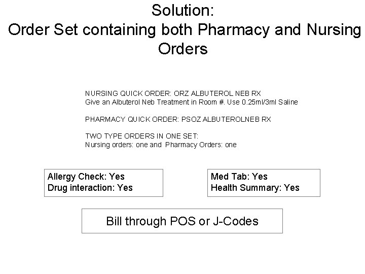Solution: Order Set containing both Pharmacy and Nursing Orders NURSING QUICK ORDER: ORZ ALBUTEROL