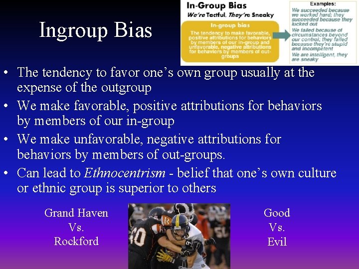 Ingroup Bias • The tendency to favor one’s own group usually at the expense Ingroup Bias • The tendency to favor one’s own group usually at the expense