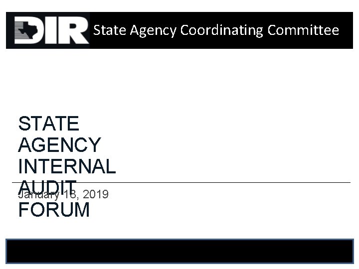 State Agency Coordinating Committee STATE AGENCY INTERNAL AUDIT January 18, 2019 FORUM 