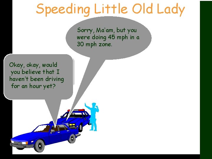 Speeding Little Old Lady Sorry, Ma’am, but you were doing 45 mph in a