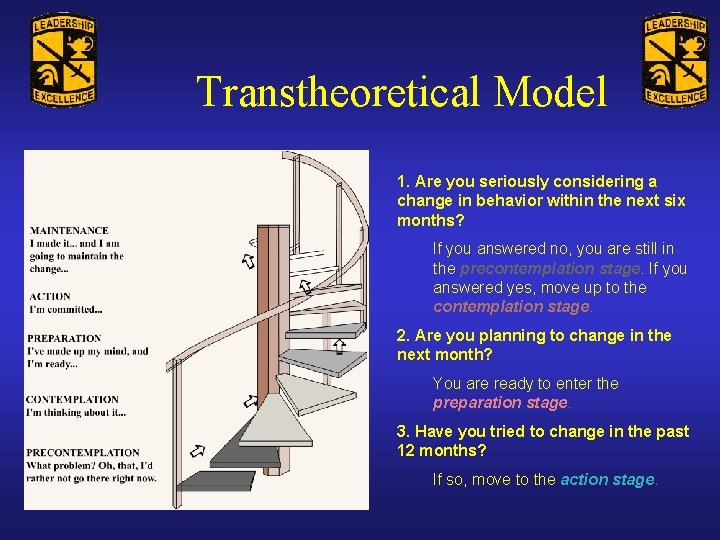 Transtheoretical Model 1. Are you seriously considering a change in behavior within the next