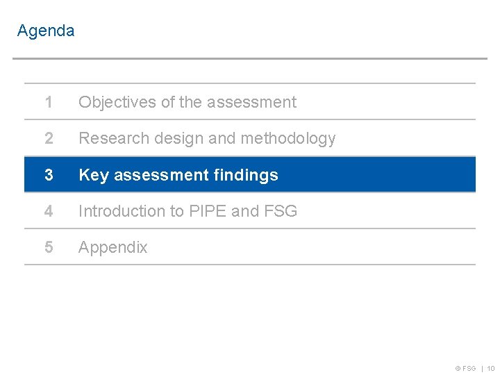 Agenda 1 Objectives of the assessment 2 Research design and methodology 3 Key assessment