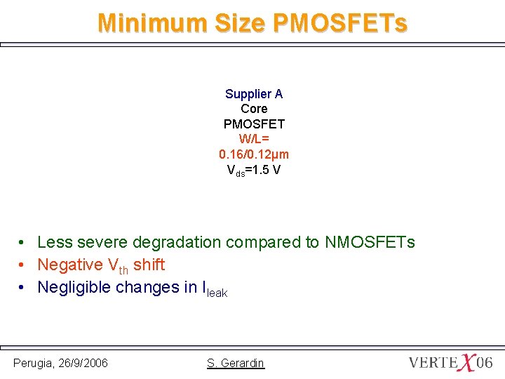 Minimum Size PMOSFETs Supplier A Core PMOSFET W/L= 0. 16/0. 12µm Vds=1. 5 V
