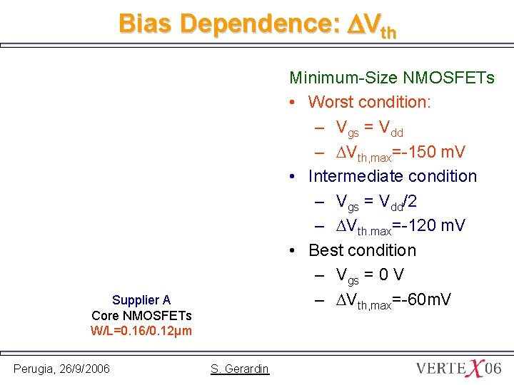 Bias Dependence: DVth Minimum-Size NMOSFETs • Worst condition: – Vgs = Vdd – DVth,