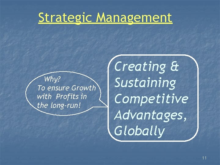 Strategic Management Why? To ensure Growth with Profits in the long-run! Creating & Sustaining
