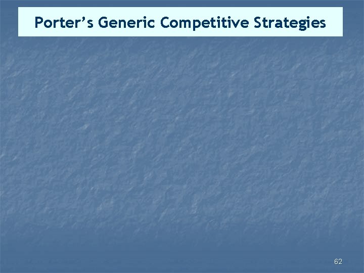 Porter’s Generic Competitive Strategies 62 