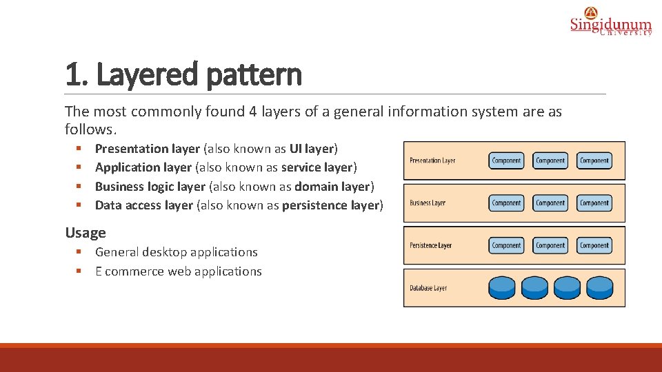 1. Layered pattern The most commonly found 4 layers of a general information system