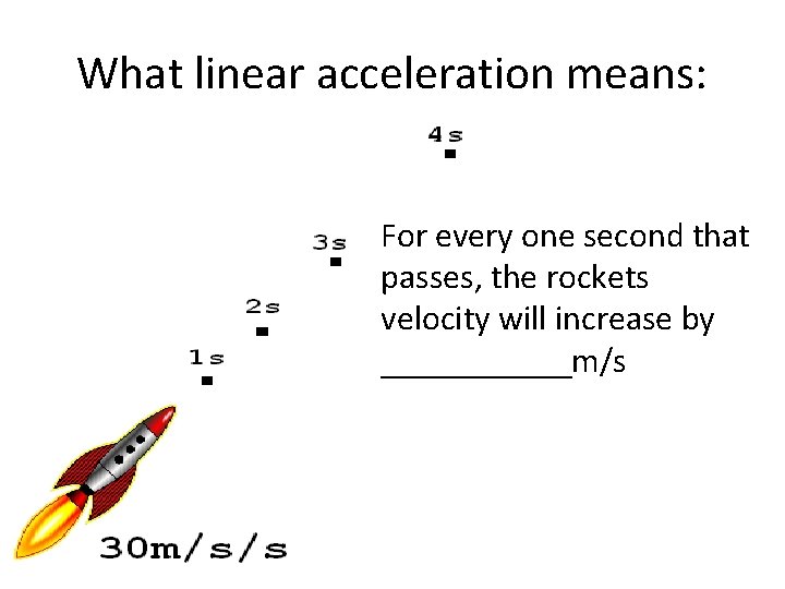 What linear acceleration means: For every one second that passes, the rockets velocity will