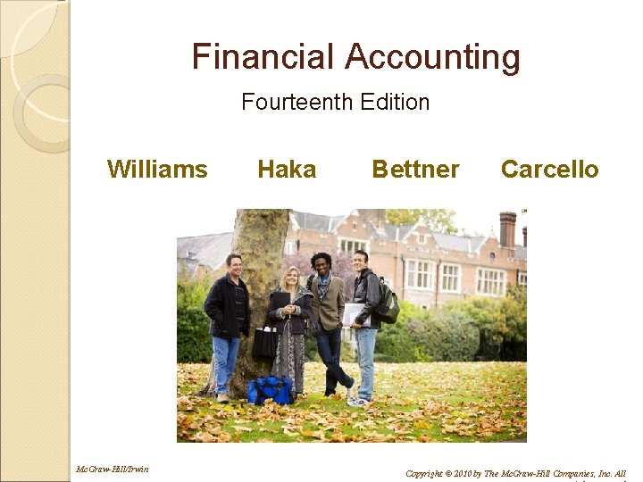 Financial Accounting Fourteenth Edition Williams Mc. Graw-Hill/Irwin Haka Bettner Carcello Copyright © 2010 by