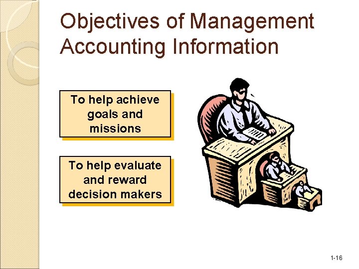 Objectives of Management Accounting Information To help achieve goals and missions To help evaluate