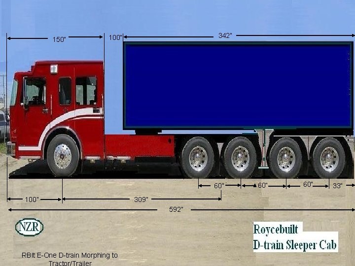 150” 342” 100” 60” 100” 309” 592” RBlt E-One D-train Morphing to Tractor/Trailer 60” 150” 342” 100” 60” 100” 309” 592” RBlt E-One D-train Morphing to Tractor/Trailer 60”