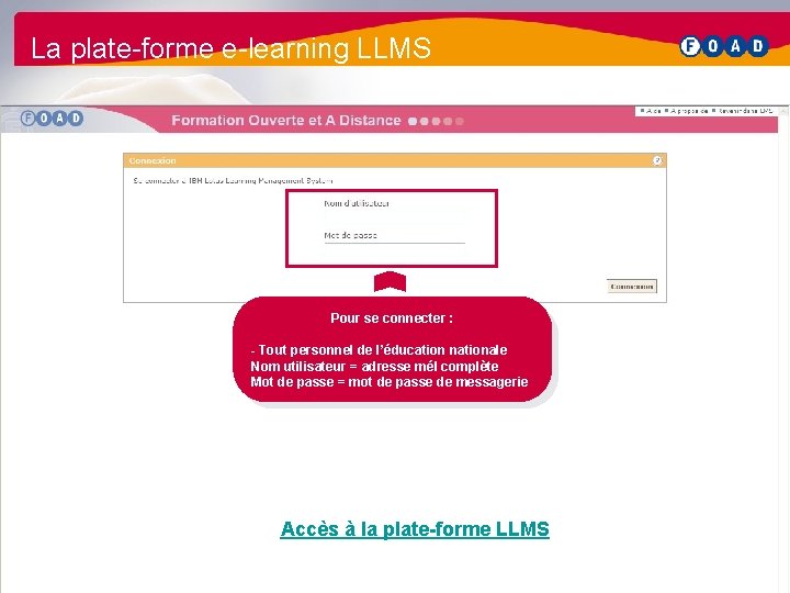 La plate-forme e-learning LLMS Pour se connecter : - Tout personnel de l’éducation nationale