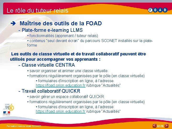 Le rôle du tuteur relais è Maîtrise des outils de la FOAD - Plate-forme