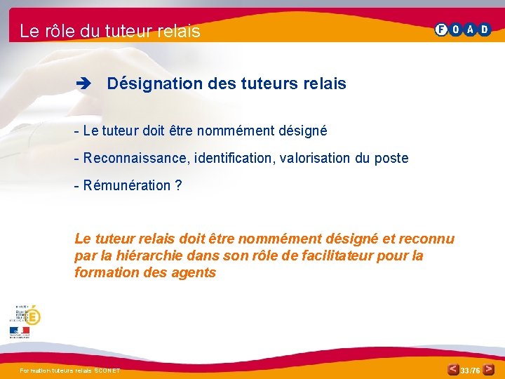 Le rôle du tuteur relais è Désignation des tuteurs relais - Le tuteur doit