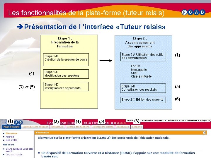 Les fonctionnalités de la plate-forme (tuteur relais) è Présentation de l ’interface «Tuteur relais»