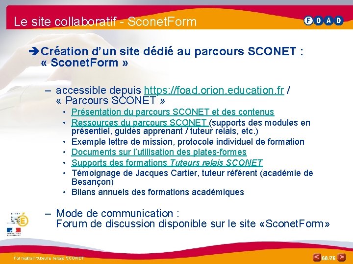 Le site collaboratif - Sconet. Form è Création d’un site dédié au parcours SCONET