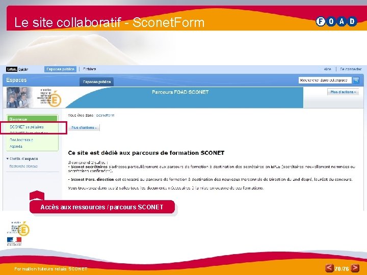 Le site collaboratif - Sconet. Form Accès aux ressources / parcours SCONET Formation tuteurs