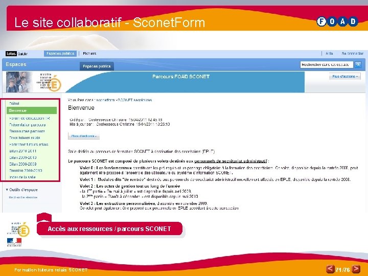 Le site collaboratif - Sconet. Form Accès aux ressources / parcours SCONET Formation tuteurs