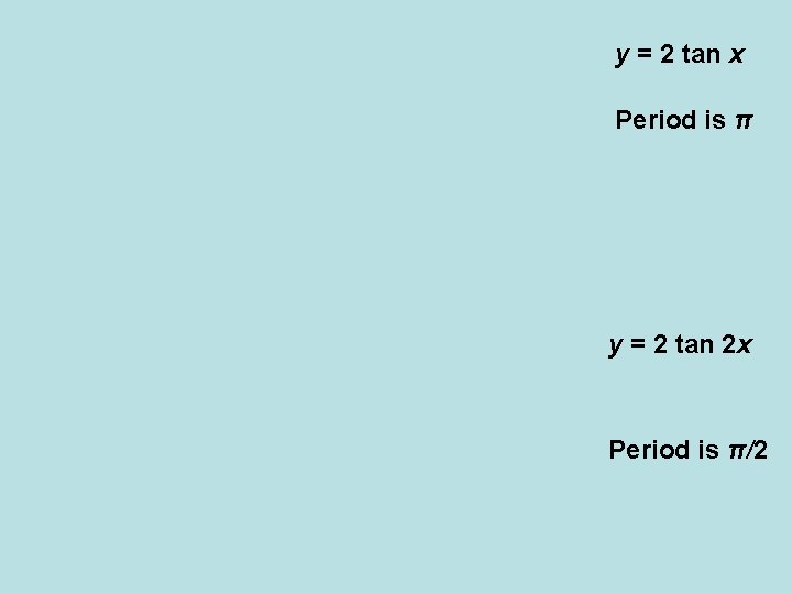 y = 2 tan x Period is π y = 2 tan 2 x