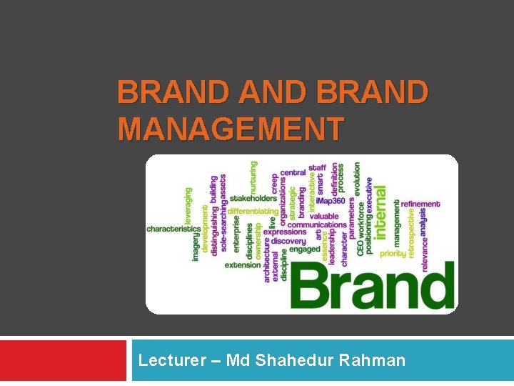 BRAND MANAGEMENT Lecturer – Md Shahedur Rahman 