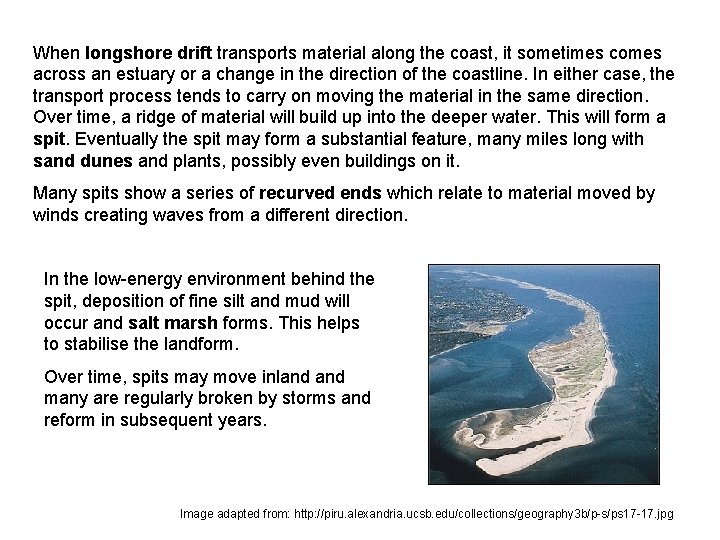 When longshore drift transports material along the coast, it sometimes comes across an estuary