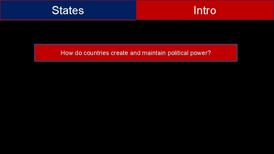 States Intro How do countries create and maintain political power? 