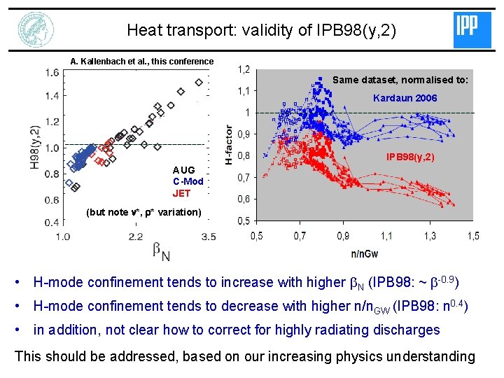 Heat transport: validity of IPB 98(y, 2) A. Kallenbach et al. , this conference