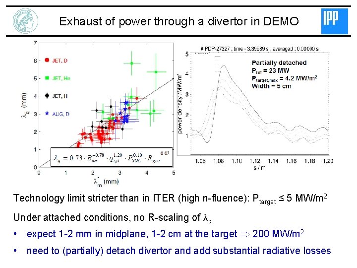 Exhaust of power through a divertor in DEMO Technology limit stricter than in ITER