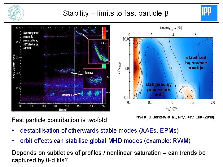 Stability – limits to fast particle b stabilised by bounce modtion stabilised by precession