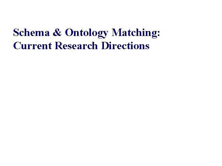 Schema & Ontology Matching: Current Research Directions An. Hai Doan Database and Information System