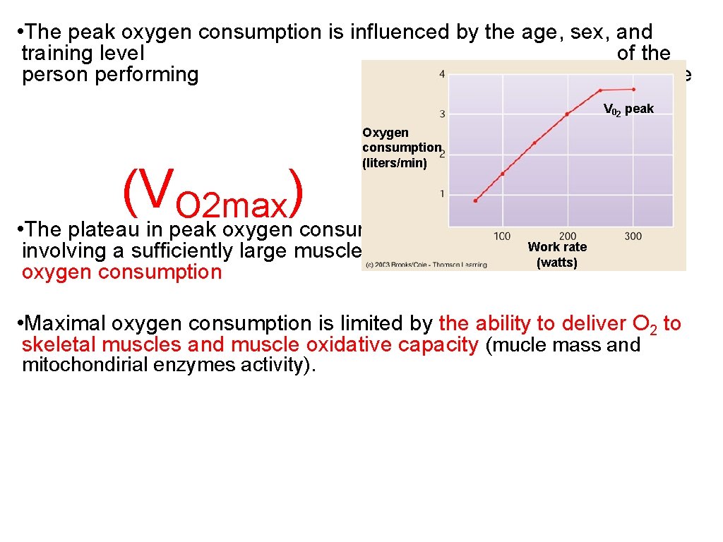  • The peak oxygen consumption is influenced by the age, sex, and training