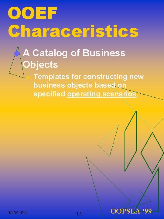 OOEF Characeristics u. A Catalog of Business Objects n 9/25/2020 Templates for constructing new